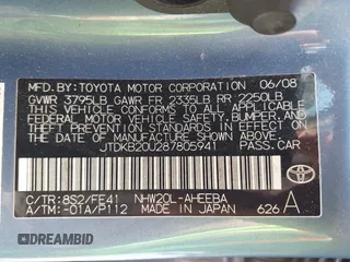 2008 Toyota Prius with VIN JTDKB20U287805941, listed as a IAAI auction lot 42168918 with 253,113 mi miles and . Bid and sale history available at DreamBid. Image 9.