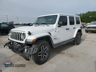 2024 Jeep Wrangler Sahara z VIN 1C4PJXEG8RW264328, wystawiony jako Copart lot #57106615 z przebiegiem 14 890 mil mil oraz Szkoda całkowita • Salvage title. Historia ofert i sprzedaży dostępna na DreamBid. Obrazek 1.