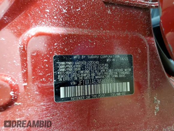 2021 Subaru WRX with VIN JF1VA1A62M9809163, listed as a Copart auction lot 45633935 with 0 mi miles and Salvage Title. Bid and sale history available at carsss.com. Image 15.
