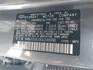2016 Hyundai Tucson Limited with VIN KM8J33A29GU249098, listed as a IAAI auction lot 40066198 with 92,627 mi miles. Bid and sale history available at carsss.com. Image 9.