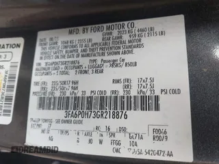 2016 Ford Fusion SE with VIN 3FA6P0H73GR218876, listed as a IAAI auction lot 42797357 with 250,997 mi miles and . Bid and sale history available at DreamBid. Image 9.