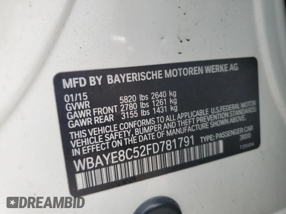 2015 BMW 7 Series 750Li z VIN WBAYE8C52FD781791, wystawiony jako Copart lot #49504935 z przebiegiem 103 171 mil mil oraz Szkoda całkowita • Salvage title. Historia ofert i sprzedaży dostępna na DreamBid. Obrazek 12.