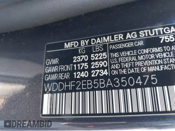 2011 Mercedes-Benz E 350 Luxury with VIN WDDHF2EB5BA350475, listed as a IAAI auction lot 41777123 with 154,730 mi miles and . Bid and sale history available at DreamBid. Image 9.