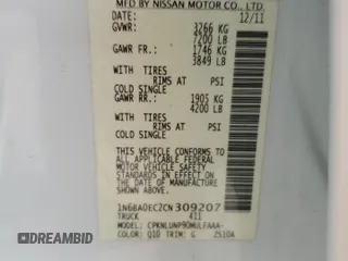 2012 Nissan Titan SV z VIN 1N6BA0EC2CN309207, wystawiony jako Copart lot #60451435 z przebiegiem 124 900 mil mil oraz Szkoda całkowita • Salvage title. Historia ofert i sprzedaży dostępna na DreamBid. Obrazek 12.