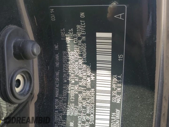 2014 Toyota Sienna Limited z VIN 5TDDK3DC5ES083494, wystawiony jako Copart lot #88325745 z przebiegiem 130 476 mil mil oraz Szkoda całkowita • Salvage title. Historia ofert i sprzedaży dostępna na DreamBid. Obrazek 14.