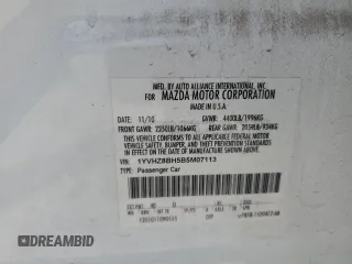 2011 Mazda 6 i Sport with VIN 1YVHZ8BH5B5M07113, listed as a Copart auction lot 62854965 with 114,035 mi miles and Salvage title. Bid and sale history available at DreamBid. Image 12.