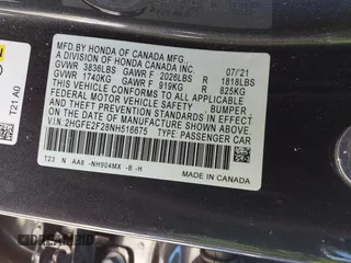 2022 Honda Civic Sedan LX with VIN 2HGFE2F28NH516675, listed as a IAAI auction lot 41331297 with 36,068 mi miles. Bid and sale history available at carsss.com. Image 9.