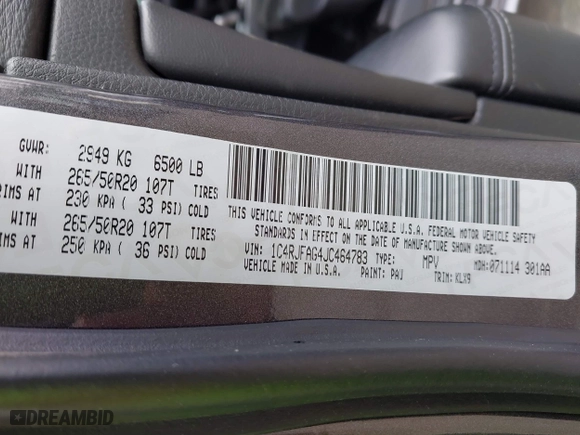 2018 Jeep Grand Cherokee Laredo E with VIN 1C4RJFAG4JC464783, listed as a IAAI auction lot 41664453 with 106,466 mi miles. Bid and sale history available at carsss.com. Image 9.