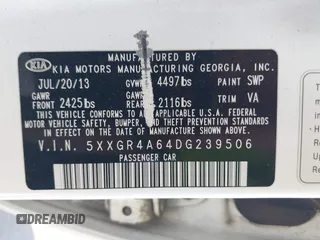 2013 Kia Optima SX with VIN 5XXGR4A64DG239506, listed as a IAAI auction lot 42406234 with 158,626 mi miles and . Bid and sale history available at DreamBid. Image 9.