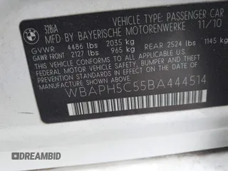 2011 BMW 3 Series 328i with VIN WBAPH5C55BA444514, listed as a IAAI auction lot 42127810 with 148,622 mi miles and . Bid and sale history available at carsss.com. Image 9.