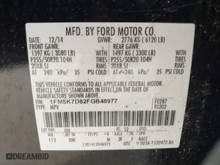 2015 Ford Explorer XLT with VIN 1FM5K7D82FGB48977, listed as a IAAI auction lot 41690886 with 1 mi miles. Bid and sale history available at carsss.com. Image 9.