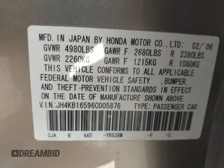 2006 Acura RL z VIN JH4KB16596C005876, wystawiony jako IAAI lot #42666228 z przebiegiem 146 897 mil mil oraz . Historia ofert i sprzedaży dostępna na DreamBid. Obrazek 9.