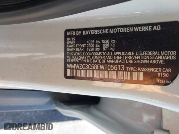 2015 MINI Countryman S with VIN WMWZC3C58FWT05613, listed as a IAAI auction lot 42374870 with 124,214 mi miles and . Bid and sale history available at DreamBid. Image 9.