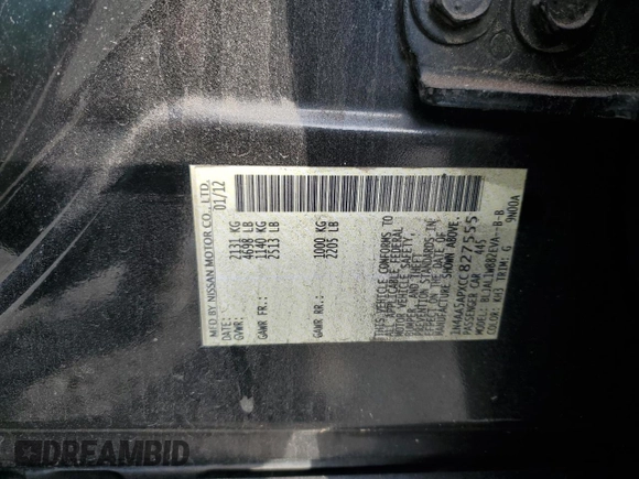 2012 Nissan Maxima SV with VIN 1N4AA5APXCC827555, listed as a Copart auction lot 61351835 with 198,803 mi miles and Salvage title. Bid and sale history available at DreamBid. Image 13.