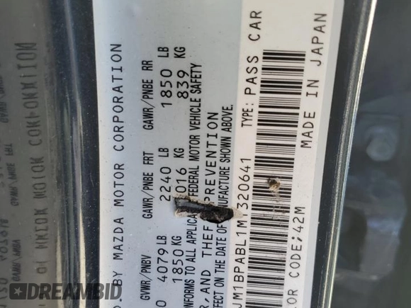 2021 Mazda 3 Select with VIN JM1BPABL1M1320641, listed as a Copart auction lot 48320235 with Not Provided miles and Clean Title. Bid and sale history available at DreamBid. Image 13.