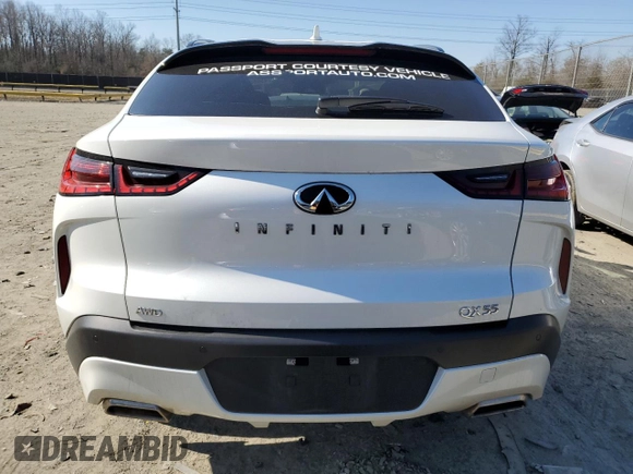 2023 Infiniti QX55 Luxe with VIN 3PCAJ5JR3PF112752, listed as a Copart auction lot 45686855 with 15,817 mi miles and Salvage title. Bid and sale history available at DreamBid. Image 6.