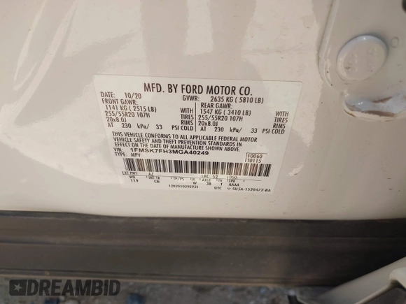 2021 Ford Explorer Limited z VIN 1FMSK7FH3MGA40249, wystawiony jako IAAI lot #42439525 z przebiegiem 35 632 mil mil oraz . Historia ofert i sprzedaży dostępna na DreamBid. Obrazek 9.