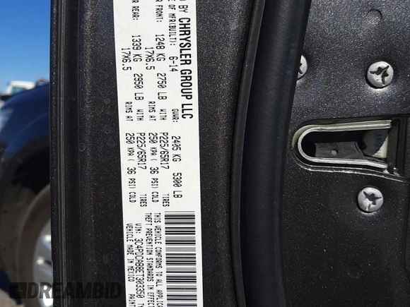 2014 Dodge Journey American Value Pkg with VIN 3C4PDCAB8ET303350, listed as a Copart auction lot 44808995 with 124,435 mi miles and Salvage Title. Bid and sale history available at carsss.com. Image 15.