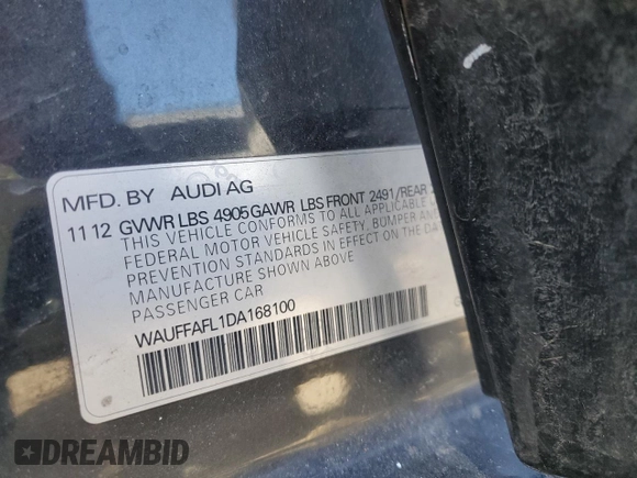 2013 Audi A4 Premium Plus with VIN WAUFFAFL1DA168100, listed as a Copart auction lot 46716045 with 135,639 mi miles and Salvage Title. Bid and sale history available at carsss.com. Image 14.