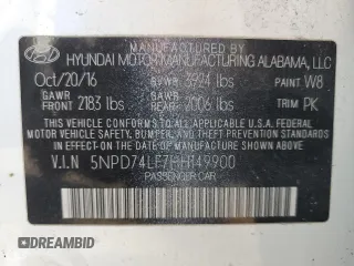 2017 Hyundai Elantra SE with VIN 5NPD74LF7HH149900, listed as a Copart auction lot 48954915 with 124,902 mi miles and Salvage Title. Bid and sale history available at DreamBid. Image 15.