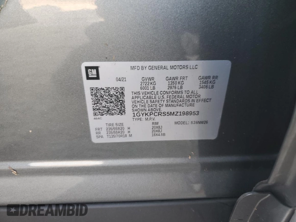 2021 Cadillac XT6 Premium Luxury with VIN 1GYKPCRS5MZ198953, listed as a Copart auction lot 67291154 with 0 mi miles and Salvage Title. Bid and sale history available at carsss.com. Image 14.
