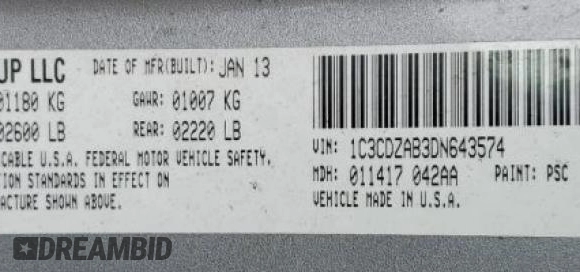 2013 Dodge Avenger SE with VIN 1C3CDZAB3DN643574, listed as a Copart auction lot 43928765 with 151,864 mi miles and Clean Title. Bid and sale history available at carsss.com. Image 12.