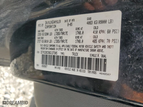 2006 Dodge Ram 2500 SLT with VIN 3D7KS28C96G127305, listed as a Copart auction lot 52401035 with 194,695 mi miles and Clean Title. Bid and sale history available at carsss.com. Image 12.