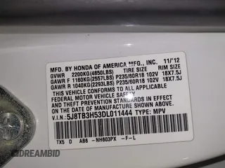 2013 Acura RDX Technology with VIN 5J8TB3H53DL011444, listed as a IAAI auction lot 42142161 with 168,670 mi miles and . Bid and sale history available at DreamBid. Image 9.