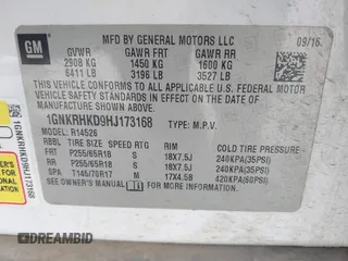 2017 Chevrolet Traverse LT with VIN 1GNKRHKD9HJ173168, listed as a IAAI auction lot 41898544 with 159,419 mi miles and . Bid and sale history available at DreamBid. Image 9.