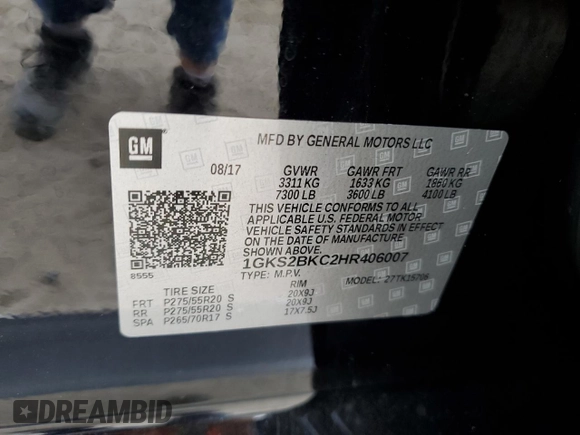 2017 GMC Yukon SLT with VIN 1GKS2BKC2HR406007, listed as a Copart auction lot 71702084 with 66,828 mi miles and Salvage Title. Bid and sale history available at carsss.com. Image 14.