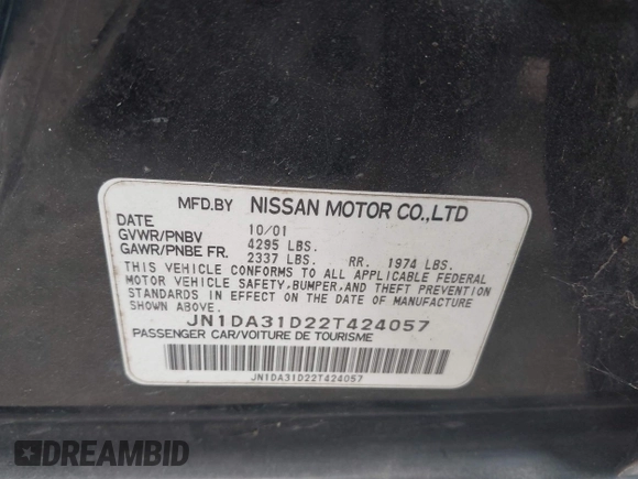 2002 Nissan Maxima GXE z VIN JN1DA31D22T424057, wystawiony jako IAAI lot #42214501 z przebiegiem 178 038 mil mil oraz . Historia ofert i sprzedaży dostępna na DreamBid. Obrazek 9.