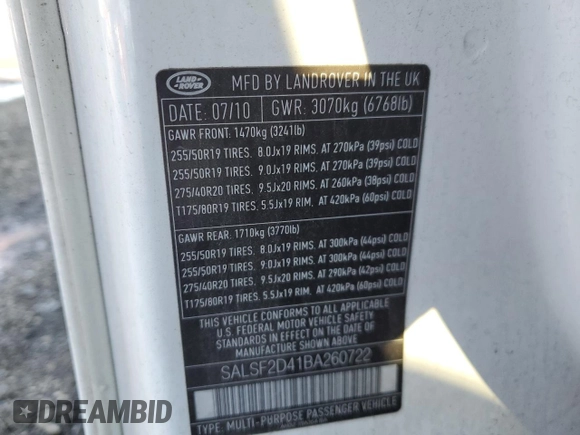2011 Land Rover Range Rover Sport HSE with VIN SALSF2D41BA260722, listed as a Copart auction lot 49317025 with 107,230 mi miles and Salvage Title. Bid and sale history available at carsss.com. Image 12.