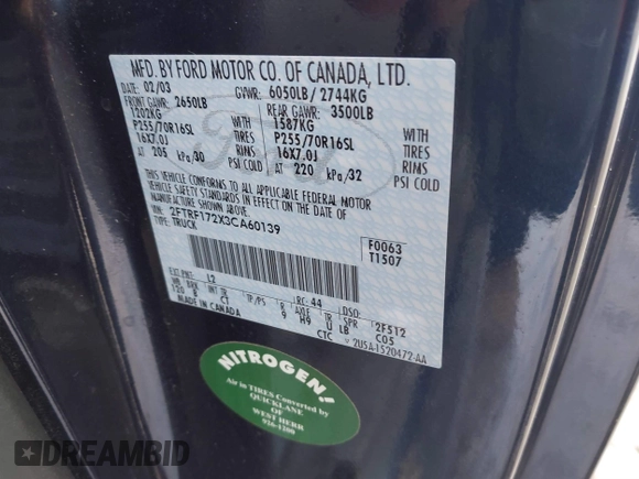 2003 Ford F-150 XL с VIN 2FTRF172X3CA60139, выставлен на аукционе IAAI как лот 41608378 с пробегом 81 965 миль миль и . История ставок и продаж доступна на DreamBid. Изображение 9.