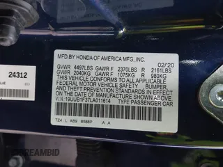 2020 Acura TLX with VIN 19UUB1F37LA011614, listed as a IAAI auction lot 41573392 with 66,575 mi miles. Bid and sale history available at carsss.com. Image 9.