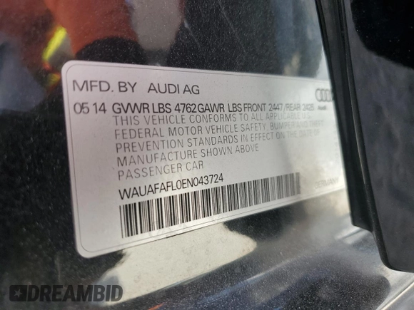 2014 Audi A4 Premium with VIN WAUAFAFL0EN043724, listed as a Copart auction lot 61640915 with 116,861 mi miles and Clean title. Bid and sale history available at DreamBid. Image 12.