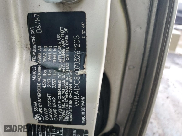 1988 BMW 5 Series 535i with VIN WBADC8407J3261205, listed as a Copart auction lot 87406714 with 45,211 mi miles and Salvage Title. Bid and sale history available at carsss.com. Image 14.