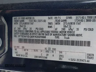 2015 Ford F-150 XLT with VIN 1FTEW1EG0FKE67898, listed as a IAAI auction lot 41407634 with 1 mi miles. Bid and sale history available at carsss.com. Image 9.