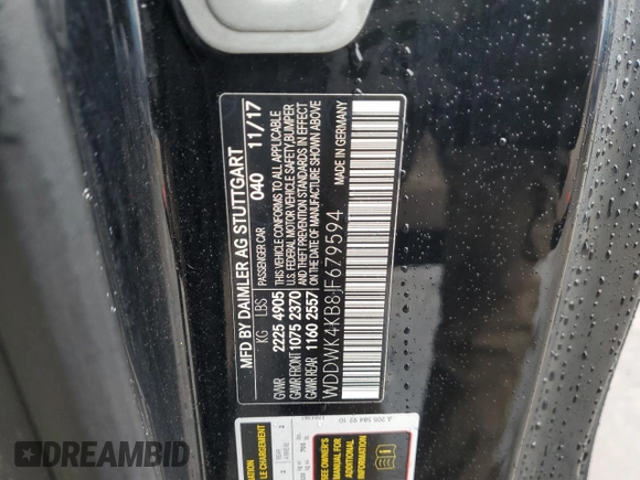 2018 Mercedes-Benz C 300 with VIN WDDWK4KB8JF679594, listed as a Copart auction lot 84834874 with 74,060 mi miles and Salvage title. Bid and sale history available at DreamBid. Image 12.