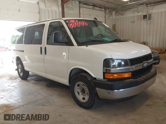 2016 Chevrolet Express Passenger LT with VIN 1GAZGMFG6G1222747, listed as a IAAI auction lot 42569502 with 191,178 mi miles and . Bid and sale history available at DreamBid. Image 1.