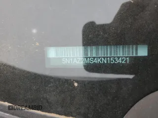 2019 Nissan Murano SL z VIN 5N1AZ2MS4KN153421, wystawiony jako Copart lot #52721285 z przebiegiem 53 861 mil mil oraz Szkoda całkowita • Salvage title. Historia ofert i sprzedaży dostępna na DreamBid. Obrazek 14.