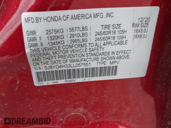2020 Acura MDX with VIN 5J8YD4H33LL057651, listed as a IAAI auction lot 41886742 with 45,351 mi miles. Bid and sale history available at carsss.com. Image 9.