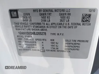 2011 GMC Acadia SLT2 with VIN 1GKKVSED4BJ265278, listed as a IAAI auction lot 42101764 with 139,872 mi miles. Bid and sale history available at carsss.com. Image 9.