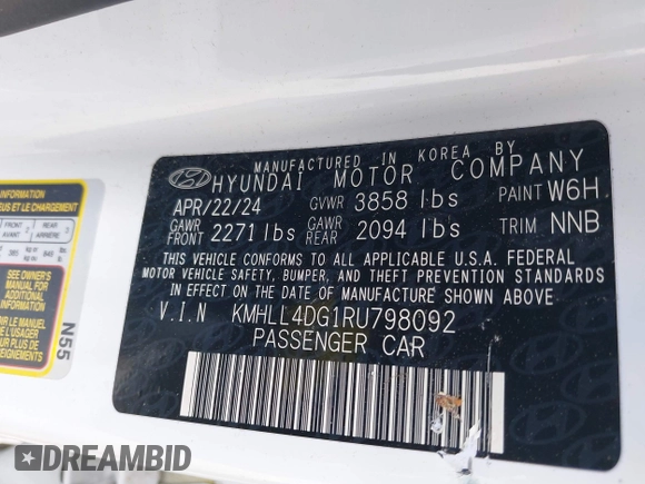 2024 Hyundai Elantra SE z VIN KMHLL4DG1RU798092, wystawiony jako IAAI lot #41985256 z przebiegiem 24 940 mil mil oraz . Historia ofert i sprzedaży dostępna na DreamBid. Obrazek 9.