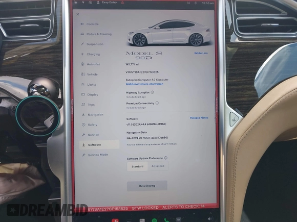 2016 Tesla Model S 90D with VIN 5YJSA1E27GF153525, listed as a IAAI auction lot 41539221 with 145,771 mi miles and . Bid and sale history available at DreamBid. Image 7.