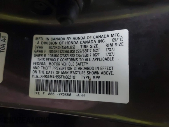 2015 Honda CR-V EX with VIN 2HKRM4H56FH662101, listed as a IAAI auction lot 41623155 with 173,554 mi miles and . Bid and sale history available at DreamBid. Image 9.
