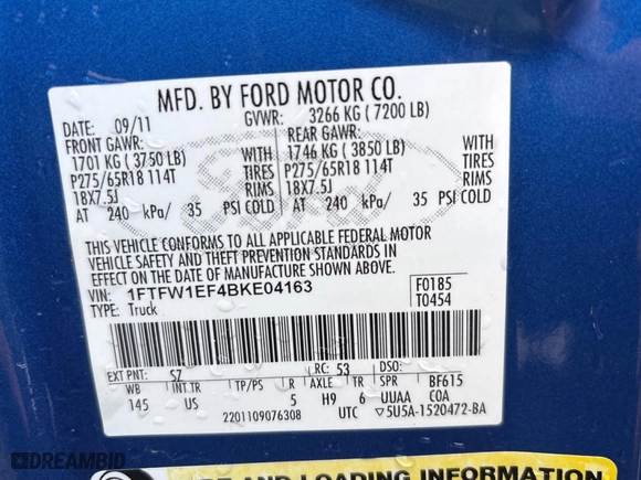 2011 Ford F-150 XL with VIN 1FTFW1EF4BKE04163, listed as a Copart auction lot 48959405 with 139,068 mi miles and Clean Title. Bid and sale history available at carsss.com. Image 10.