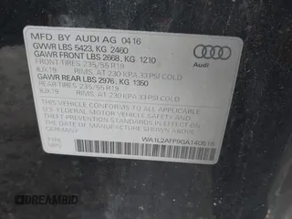 2016 Audi Q5 Premium Plus with VIN WA1L2AFP9GA140516, listed as a IAAI auction lot 42537538 with 134,388 mi miles and . Bid and sale history available at DreamBid. Image 9.