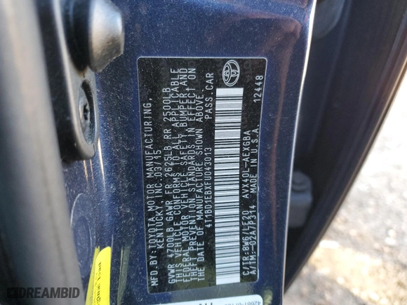 2015 Toyota Avalon Hybrid XLE Touring with VIN 4T1BD1EBXFU043013, listed as a Copart auction lot 66613082 with 120,869 mi miles. Bid and sale history available at carsss.com. Image 10.