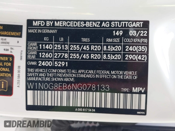 2022 Mercedes-Benz GLC with VIN W1N0G8EB6NG078133, listed as a IAAI auction lot 41448660 with 31,695 mi miles. Bid and sale history available at carsss.com. Image 9.