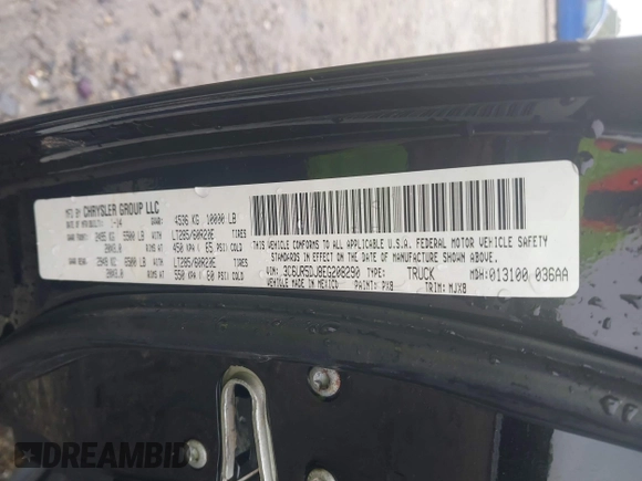 2014 Ram 2500 Big Horn with VIN 3C6UR5DJ8EG208290, listed as a IAAI auction lot 42336027 with 106,514 mi miles and . Bid and sale history available at DreamBid. Image 9.